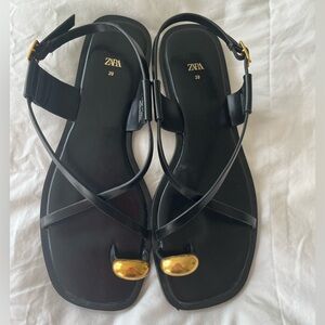 Zara Black Sandals with Gold Accents